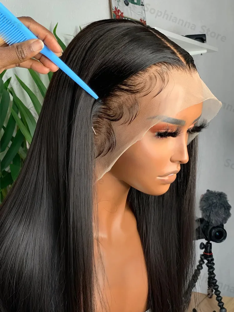 42 بوصة 13X4 مستقيم الدانتيل الجبهة الباروكات شعر الإنسان الدانتيل أمامي خصلات الشعر المستعار الإنسان للنساء غلويليس الباروكات قبل قطعها