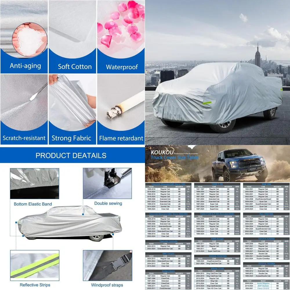 

Universal Waterproof 6-Layer Pickup Cover for Chevy C10, Ford F100, RAM 1500, Sierra 1500, Silverado 1500 Regular Cab Trucks up