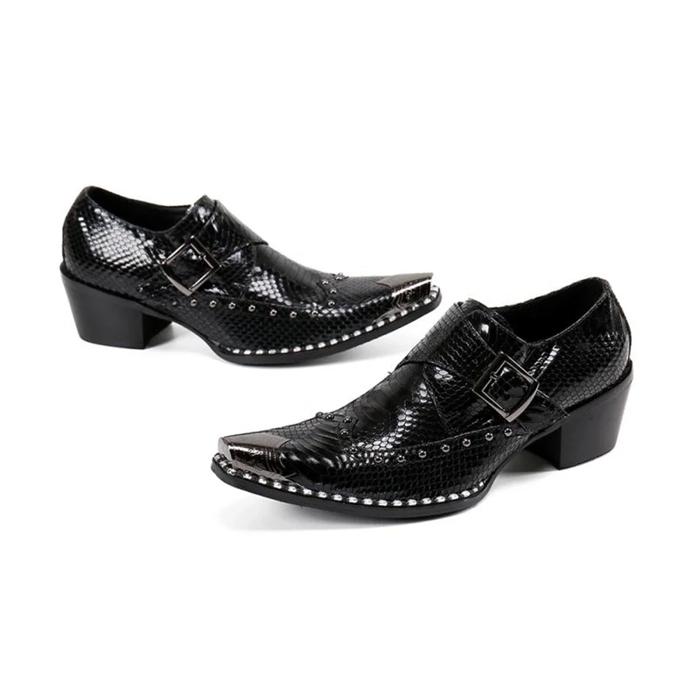 

Men Dress Shoes Genuine Leather Crocodile Pointed Toe Black Oxford High Heels