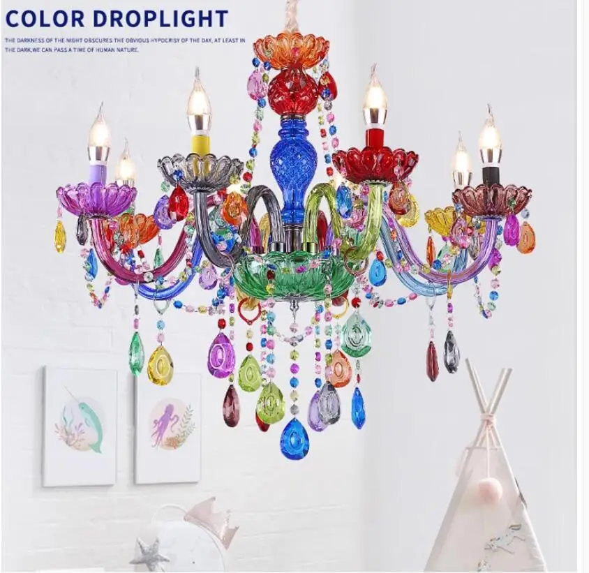 Modern Colorful Crystal Chandelier,Home Decorative D69cm H55cm Living Room Bedroom Dining Room Girl Children\'s Room Chandelier