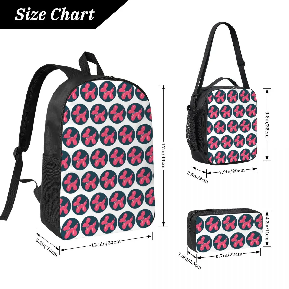 Balloon Dogs Backpack Student Boys Girls BookBag School Bag Laptop Shoulder Bags 3ps Insulated Lunch Bag Pencil Case