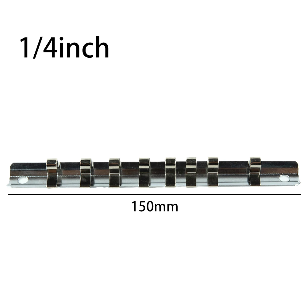 Socket Rack Holder 1/4 3/8 1/2 Inch With 8 Clips Steel Wall-Mounted Tool Organizer Rail For Garage Workshop Storage