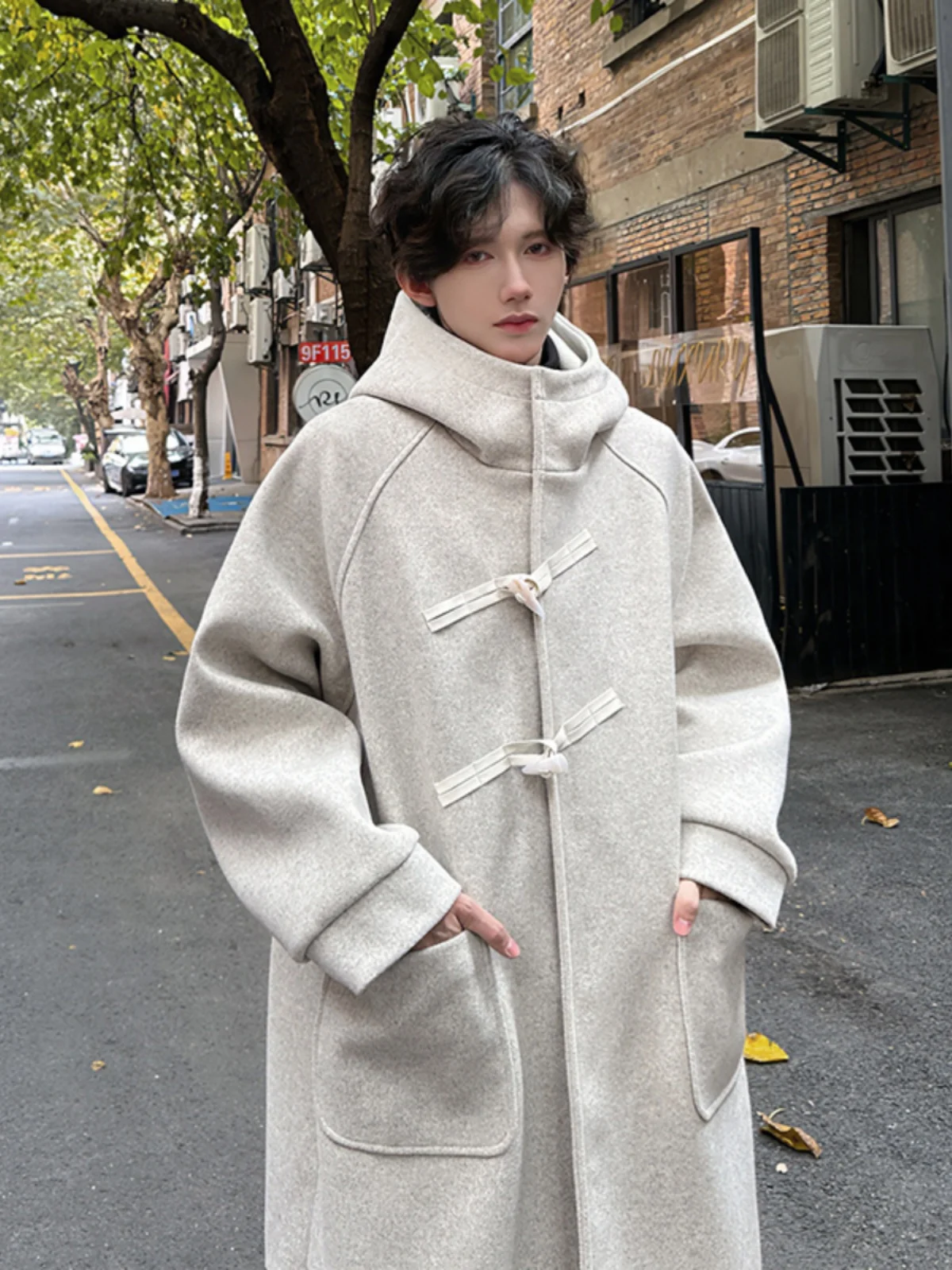 

Осень-зима, новое уличное длинное твидовое пальто с капюшоном, мужское свободное шерстяное пальто, модное теплое повседневное пальто на одной пуговице