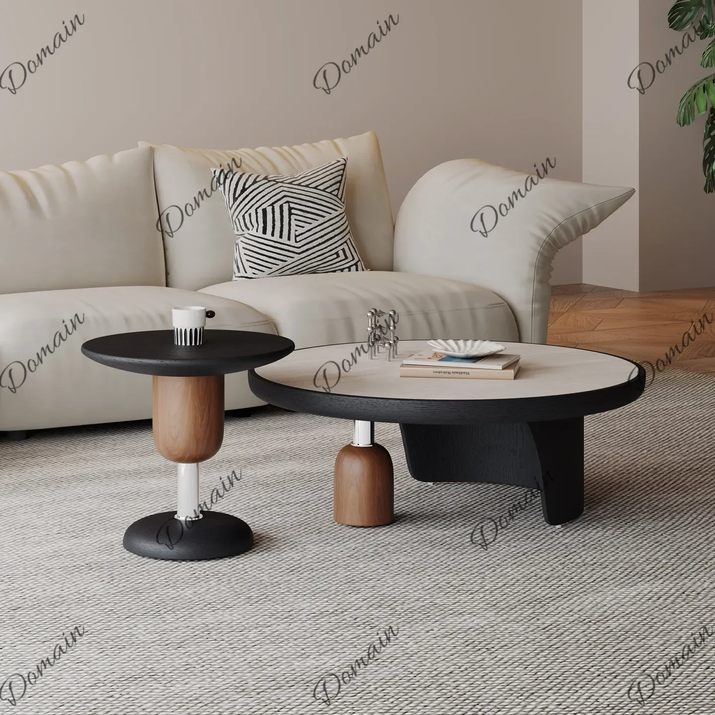 81 N Italian Minimalist Round Coffee Table Set, 2-Tier High Low Design for Small Living Room, Modern Creative Home Furniture