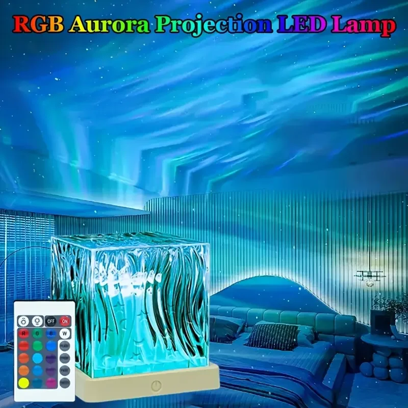 Aurora Crystal Table Lamp 16 Color Northern Light Projector with Remote Control USB Powered Relax Night Light for Bedroom Decor