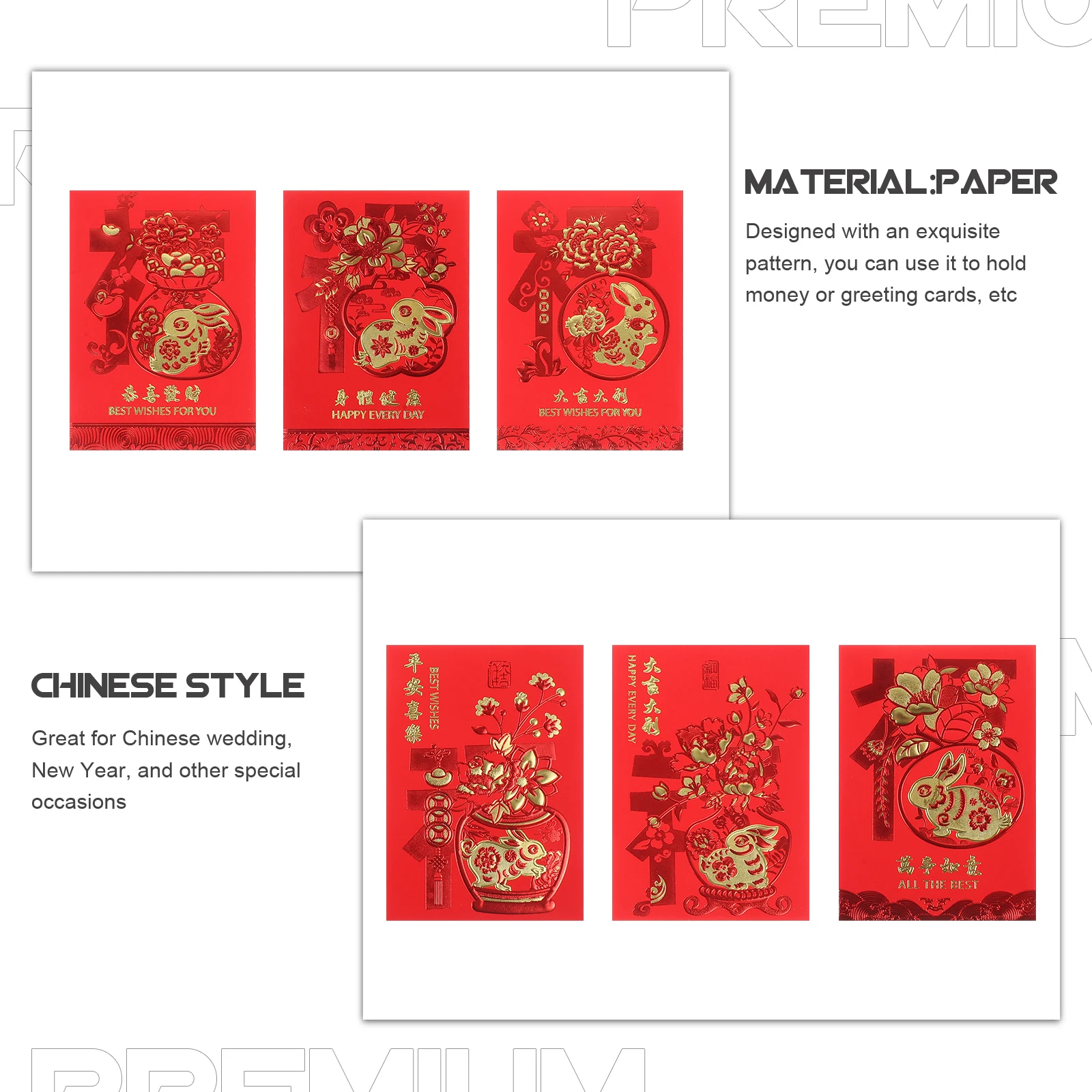 

60 Pcs Rabbit Year Red Envelopes 2023 Lucky Money Bags for Chinese New Year Gift Spring Festival Practical Paper Envelope