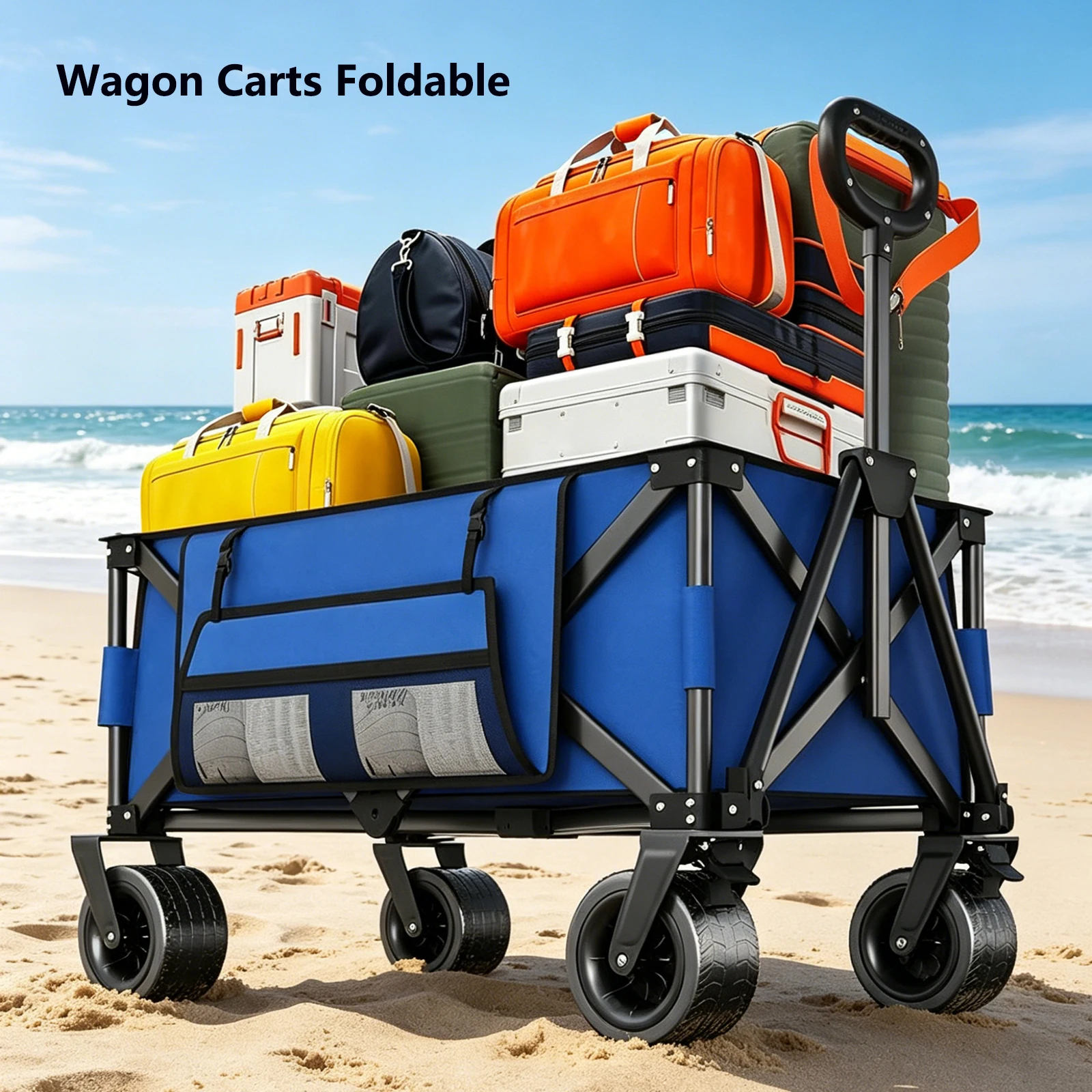 

Outdoor Wagon Carts Foldable, 460 LBS Weight Collapsible Wagon with All-Terrain Wheels, Drink Holders, Storage Cover Elastic Rope, Utility Carts for Groceries, Shopping, Camping