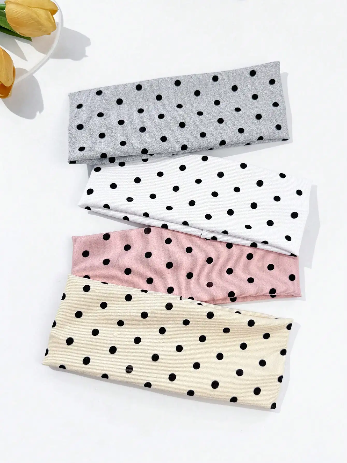 4pcs/set Ladies Polka Dot Print Wide-Edge Elastic Hair Band Face Makeup Sports Headband Stylish Hair Accessory for Women image 2