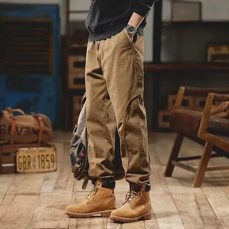 

American Cargo Pants Men Trouser Autumn New Outdoor Tactical Casual Baggy Pants Elastic Waist Pocket Streetwear Vintage Military