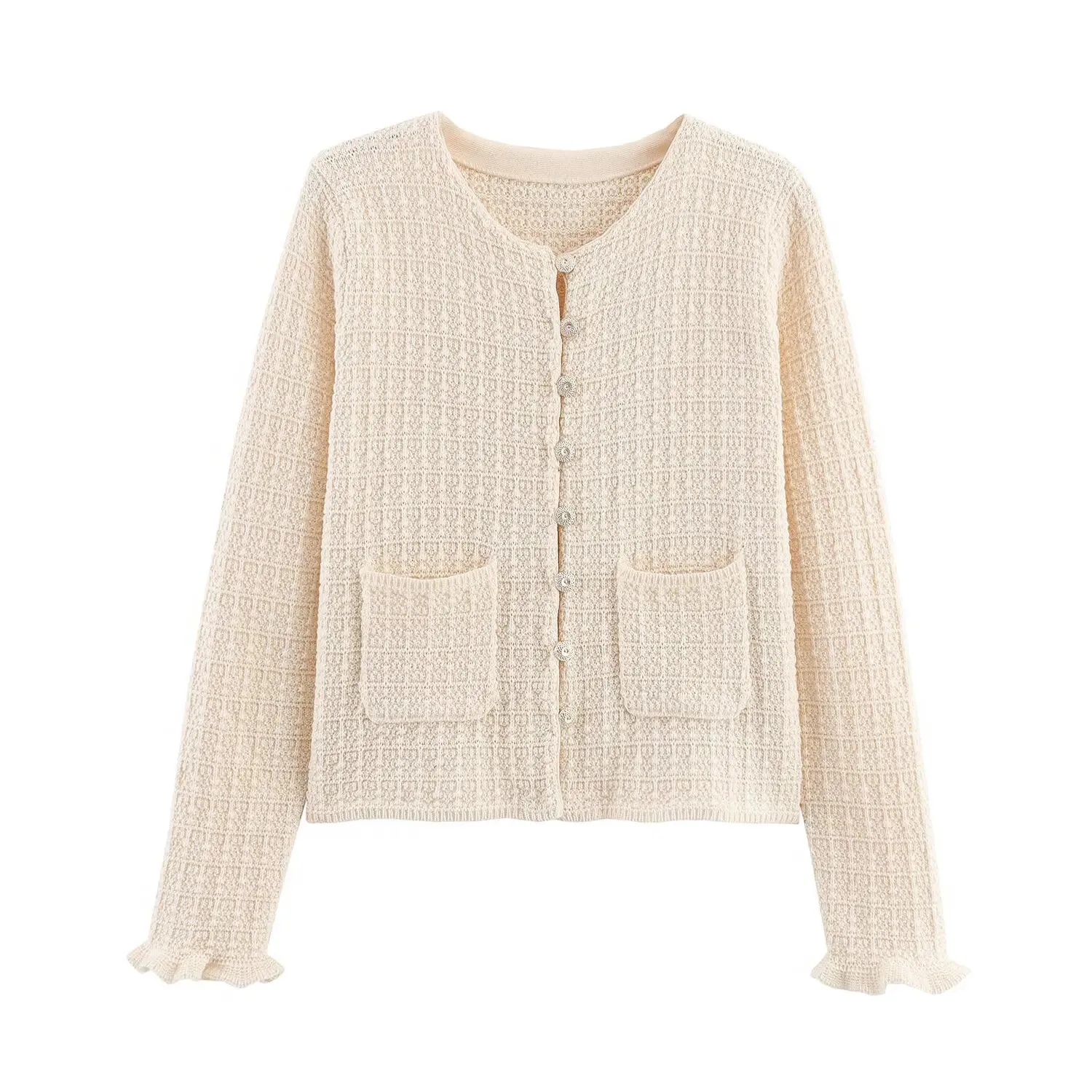 HH Women Fashion Versatile Layered Long-Sleeved Knitted Jacket Female Solid Single-Breasted Pockets High Street Casual Coat