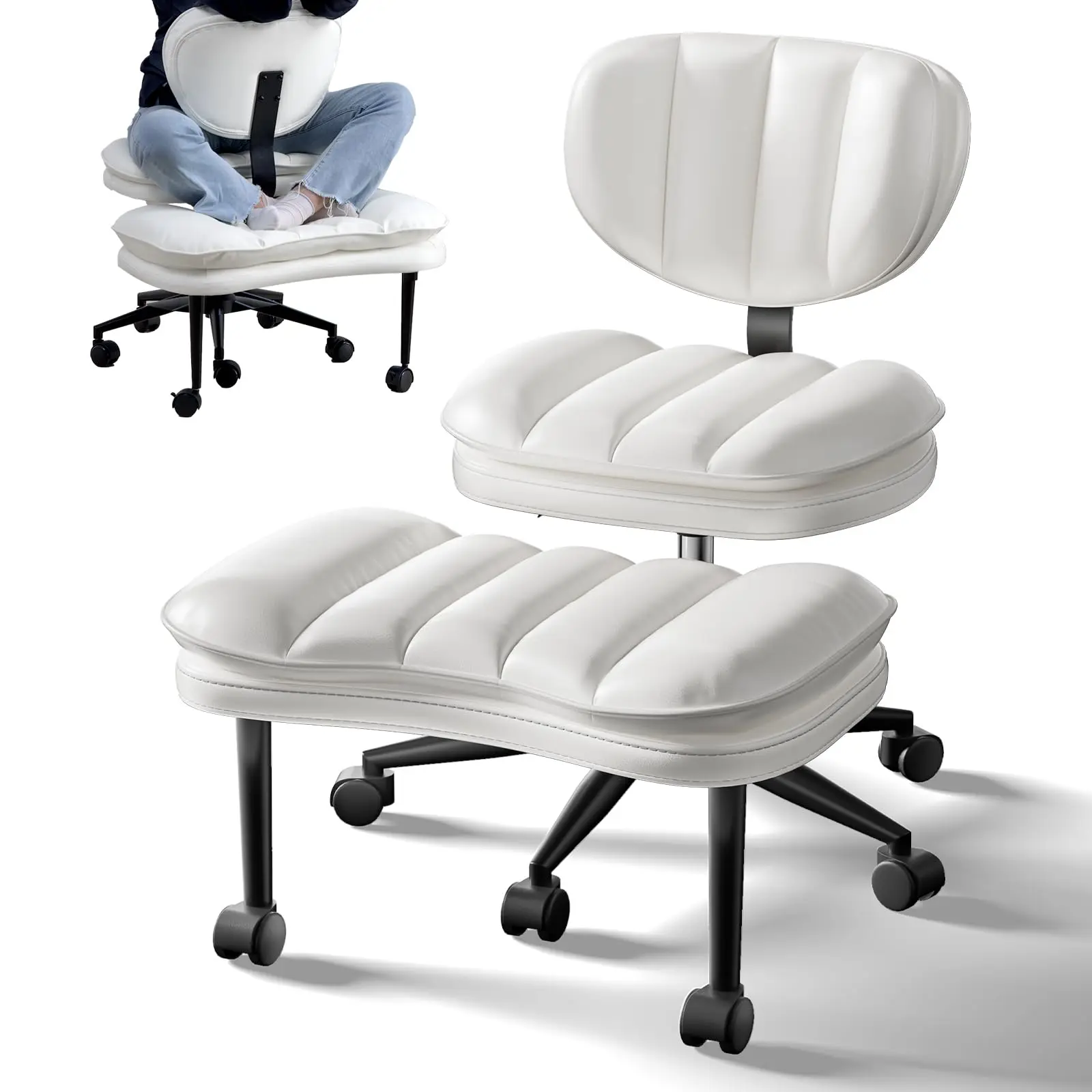 Legged Office Chair, Ergonomic Cloud Criss Desk Chair, Meditation Chair with Wheels, Height Adjustable Seat for ADHD