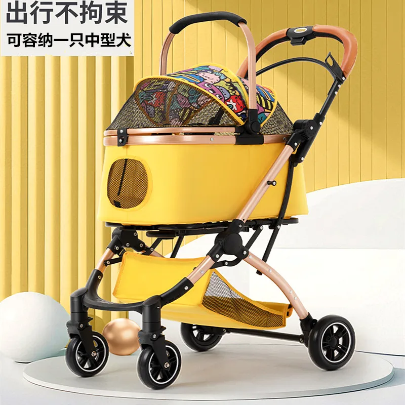 medium and large dog pet cart one-click folding, lightweight and compact Corgi French Dou Bago outdoor travel big pull cart