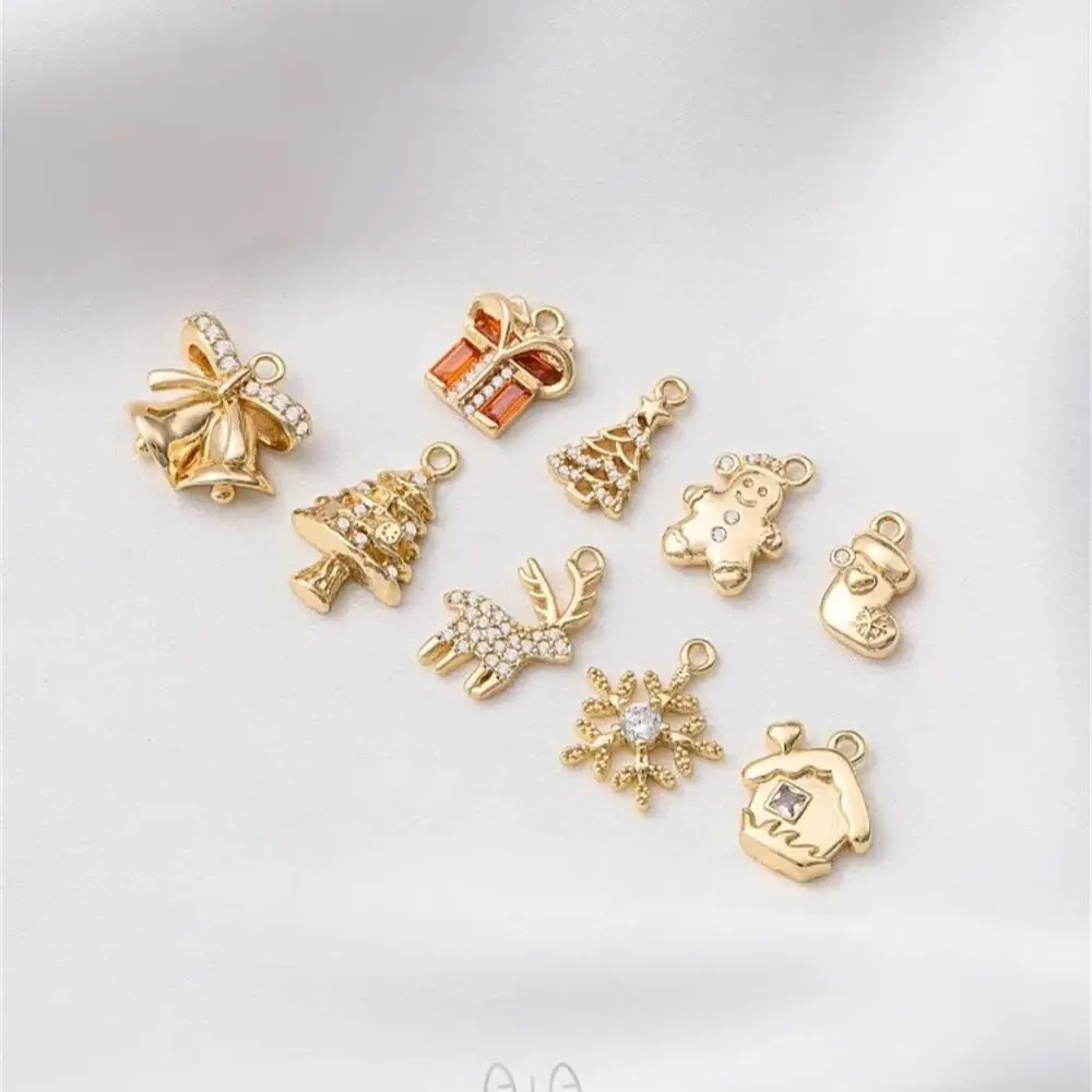 

14K Gold-Color Snowflake Snowman Bell Gift Box Deer Christmas Tree Series Pendant Hand-made DIY Jewelry Charms Pendant K592