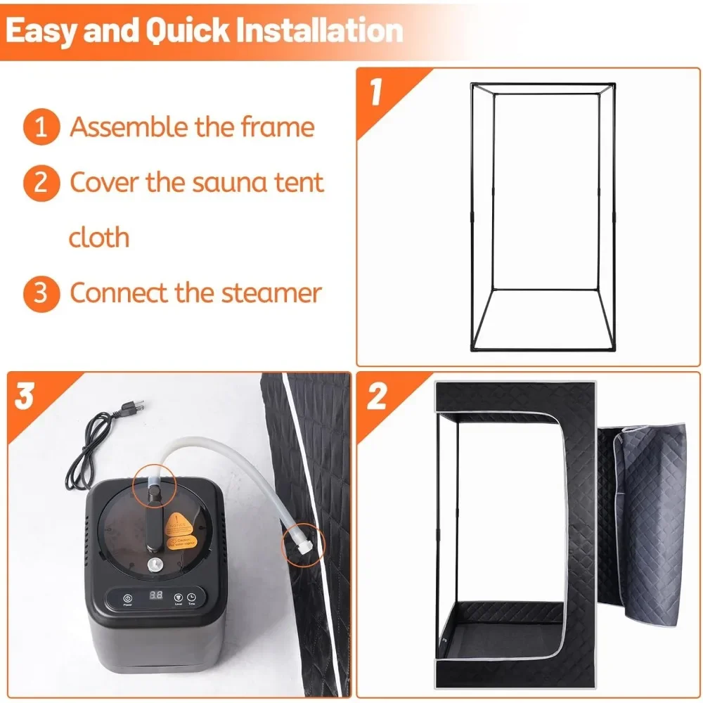 휴대용 사우나 박스, 가정용 스팀 사우나 룸, 넓은 공간 개인 스팀 룸 사우나 텐트, 3.0 리터 스티머, 접이식 의자