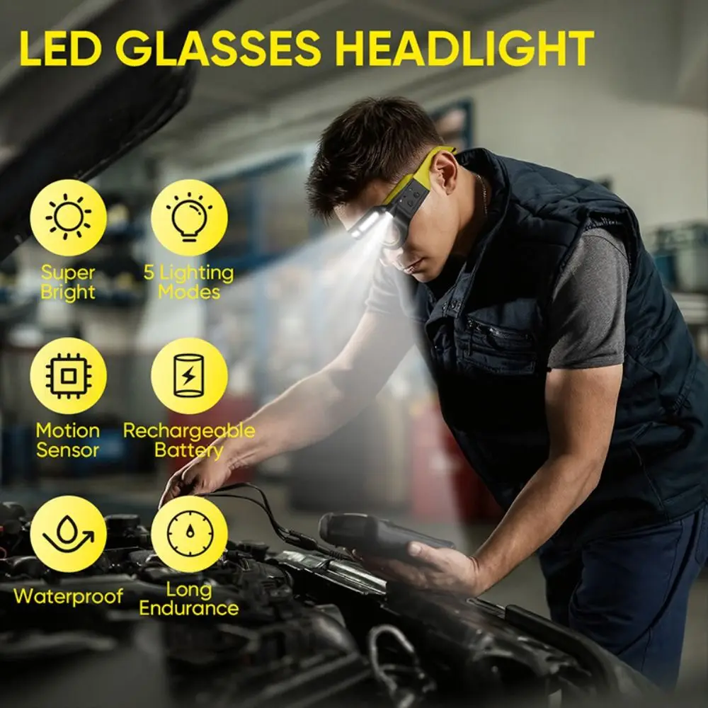 

Compact 5 Modes LED Glasses Headlights Safety Windproof Multifunctional Headlamp Ultra Light Waterproof Work Lights Cycling