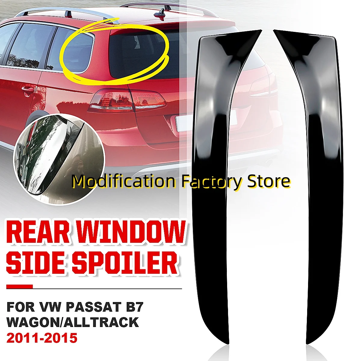 Para vw passat b7 variante wagon alltrack 2011-2015 1 par spoiler da janela traseira lateral asa capa preto brilhante decoração do carro
