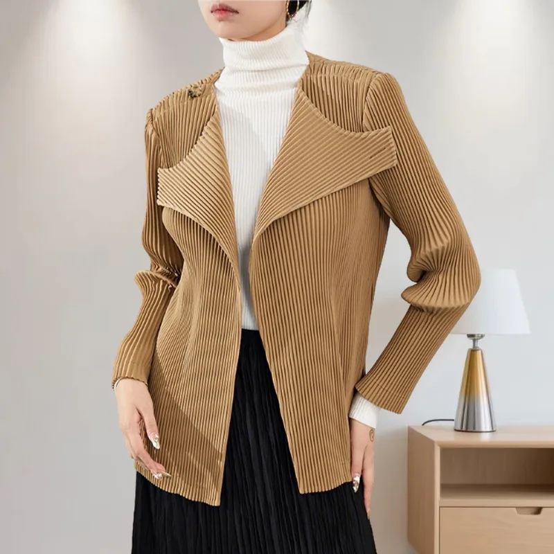 

Miyake Japanese Irregular Tops Solid Color Suit Short Jacket Autumn and Winter Casual Versatile Pleated Cardigan Tops Women's