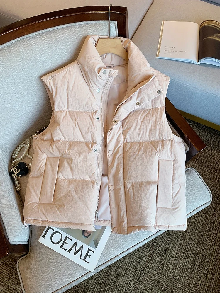 

Корейский легкий теплый розовый хлопковый жилет с воротником-стойкой, верхняя одежда, женский осенне-зимний простой высококачественный топ