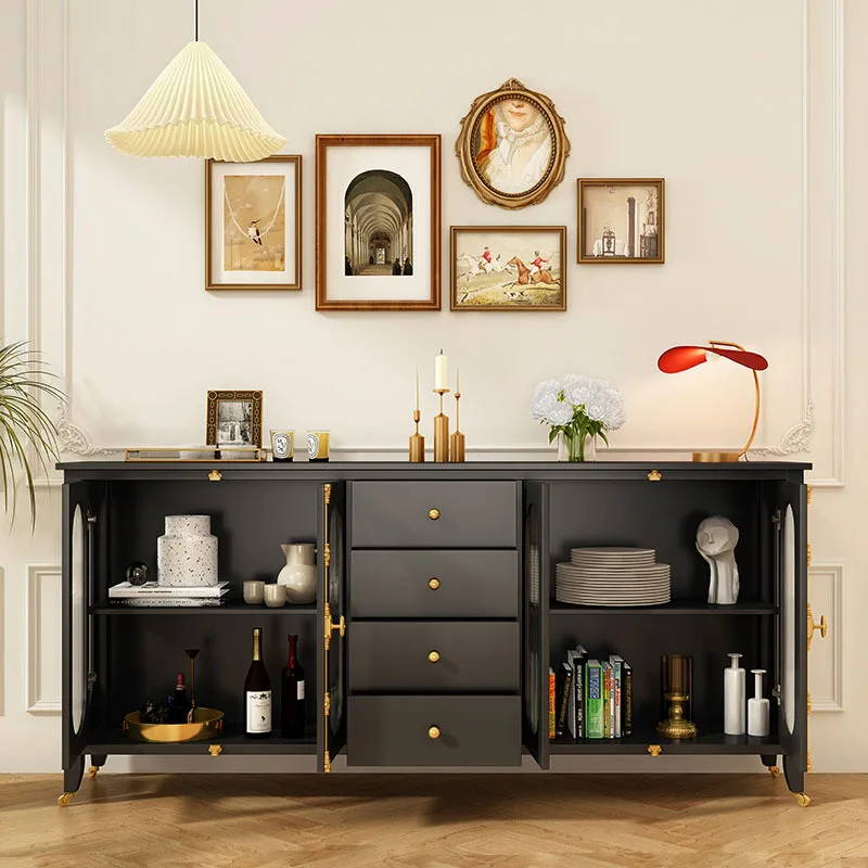 Solid wood dining side cabinet Entry porch cabinet Household multi-pump wall locker side cabinet Glass door storage