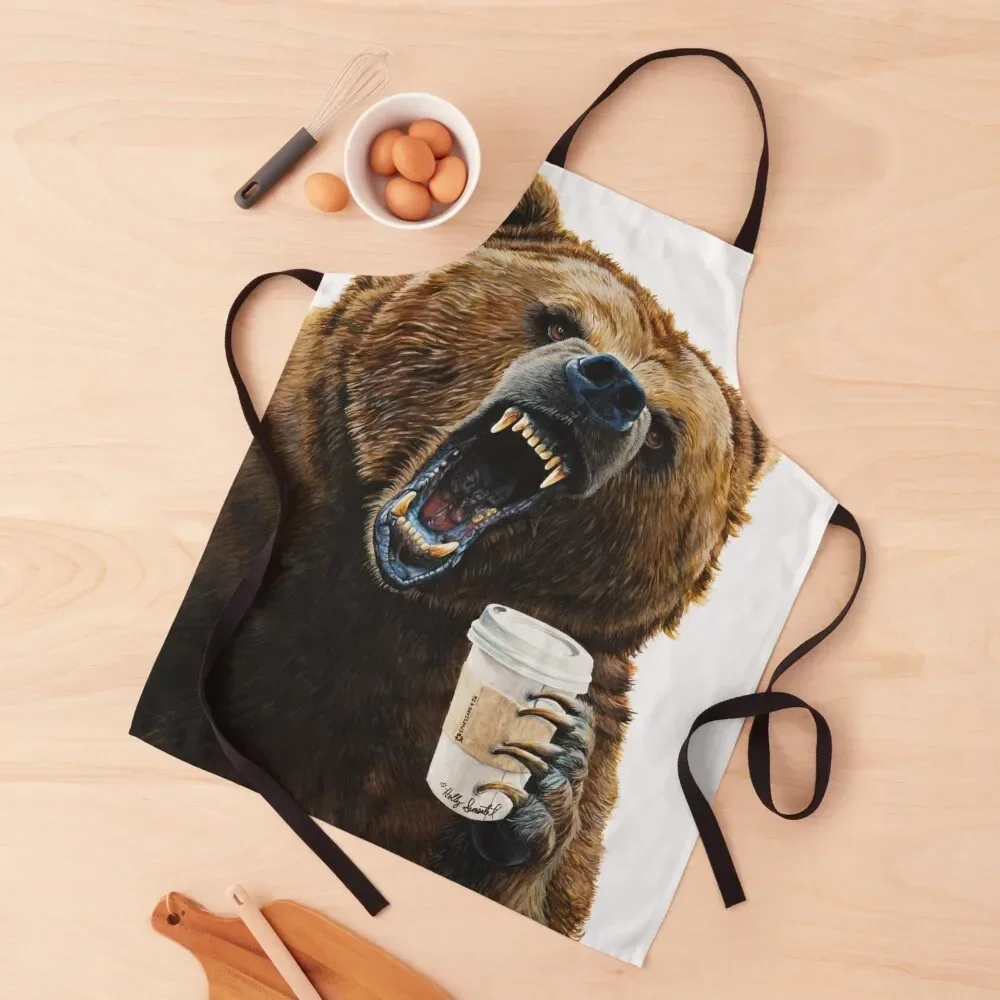 

Grizzly Mornings - give that bear some coffee Apron kitchen clothes Waterproof christmas decoration kitchen gadgets Apron