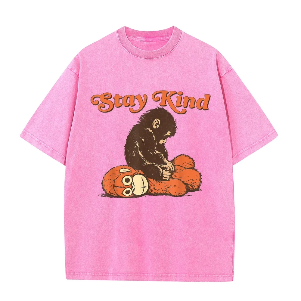 Stay Kind Baby Monkey Punch Plush Men Women Kids T-Shirt Summer Tops Harajuku Camisa Masculina Casual Streetwear Man Cotton Tee