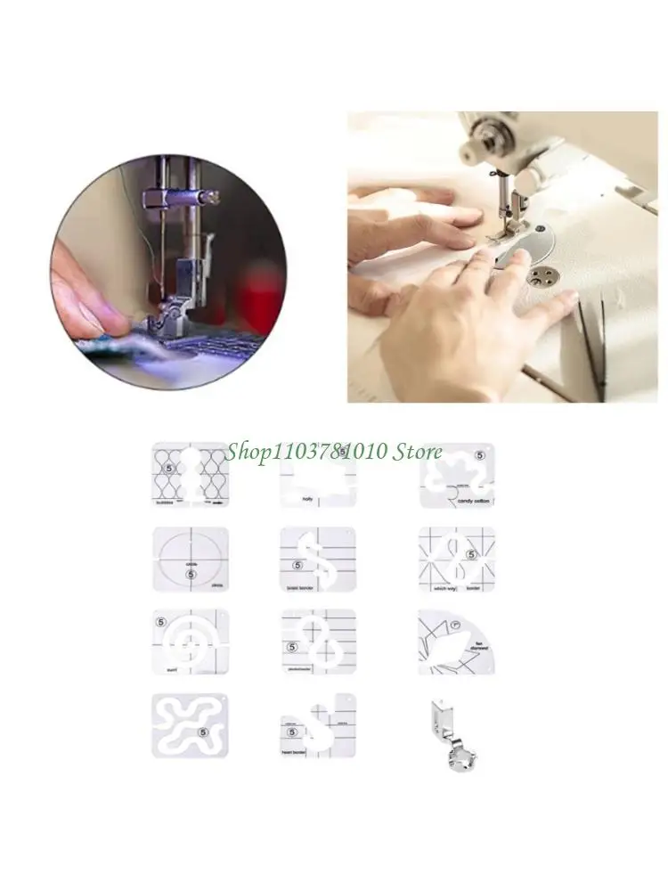 U55D 13 Pcs Quilting Ruler Sewing Ruler Quilting Stencil Frees Motion Quilting Template Set for Sewing