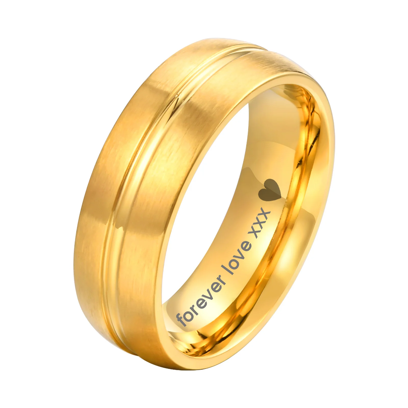 

Personalized Stainless Steel Wedding Ring for Women, 6mm Gold Plated Matte Engraved Inside Forever Lover Promised Ring