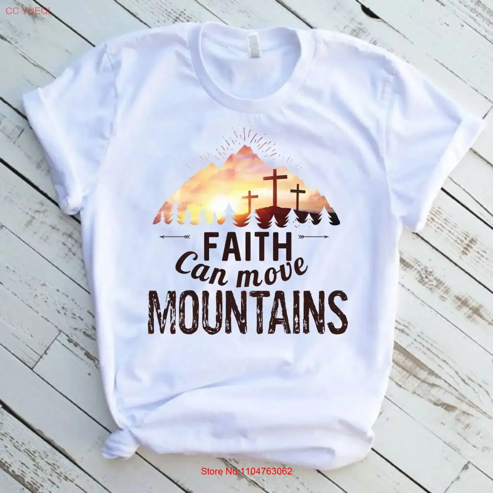Camiseta con diseño religioso 'Faith Can Move Mountains', blanca, estilo vintage, lavada, con gráfico moderno, transpirable, unisex, elegante, ligeramente holgada