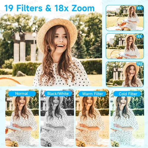 Imagen 2 del producto Cámara Digital de doble pantalla 5K, cámaras fotográficas CCD Retro de 80MP, enfoque automático de píxeles de 8000W con Zoom 18x para fotografía de niños y adultos