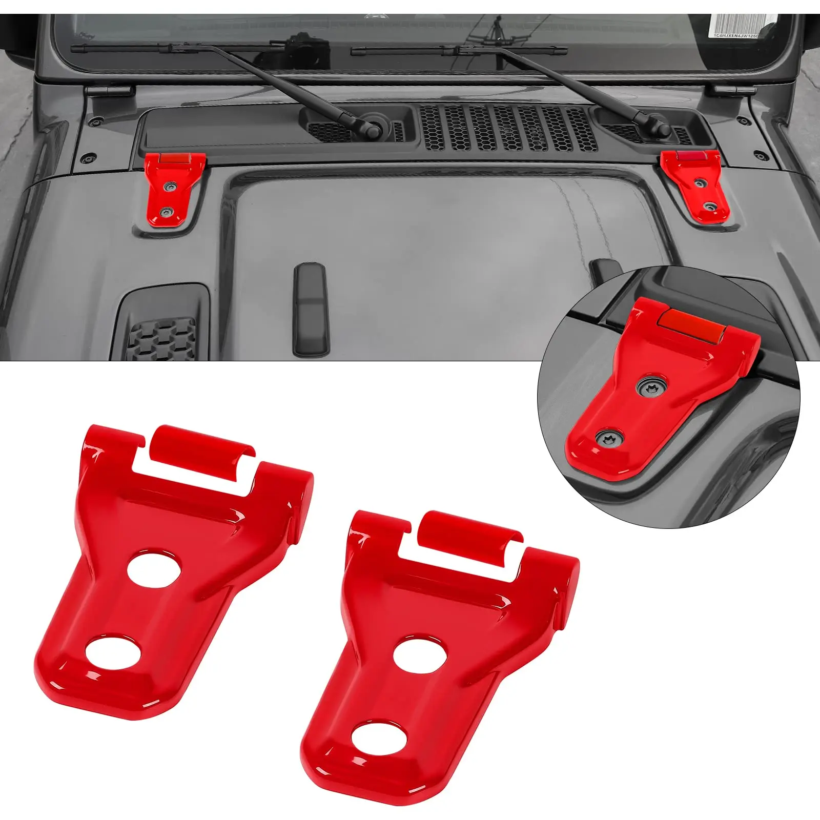 

Red Engine Hood Hinge Cover For Jeep JL JLU Gladiator JT 2018-2025