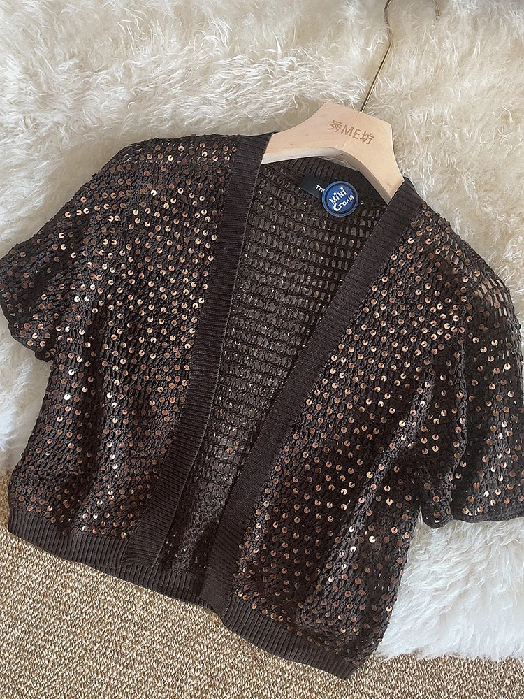 Seda ort sve aberto cardigan feminino início do outono awl me oco lantejoulas roupas de proteção solar rua sle