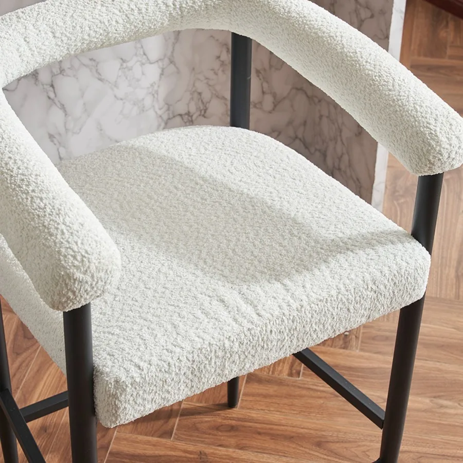 

Modern Upholstered Bar Stools Set of 2 Boucle Fabric Counter Height Chairs with Metal Frame Armrests Kitchen Island Bar Chairs