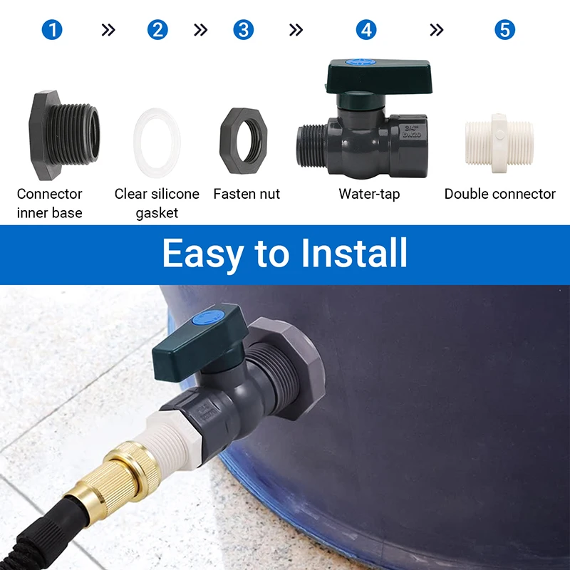 PVC Rain Barrel Diverter Kit 3/4 Inch Rain Barrel Valve Rain Barrel Spigot Kit With Bulkhead Fitting Adapter