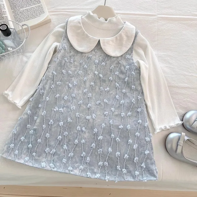 

TOY-2025Spring New Girls' Mori Style Fresh Doll Collar Vest Dress with Lace Trim Base Shirt Set Fairy
