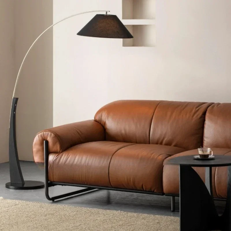 Retro style niche design oil wax leather three-person small apartment living room lazy sofa
