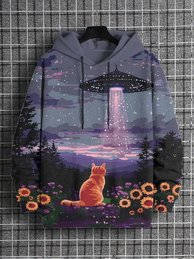 2026 New Samurai Cat 3D Men's Hoodies Fashion Cool Long Sleeve Sweatshirt Casual Street Personality Party Holiday Tracksuit Coat
