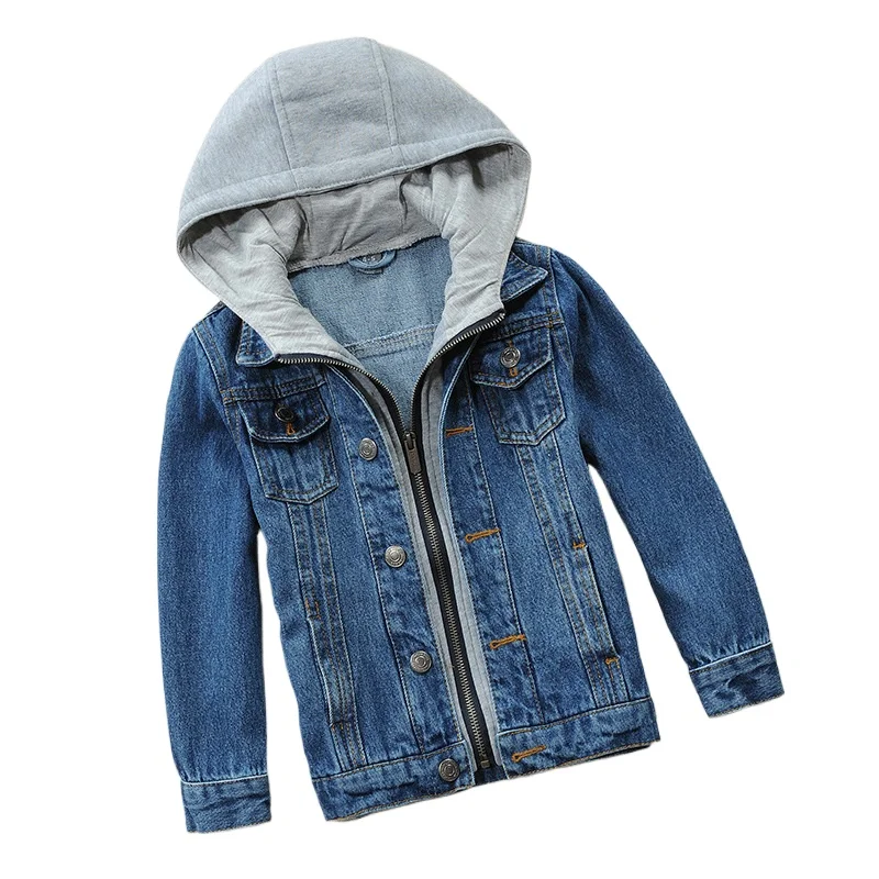 

Baby Boys Girls Hooded Jeans Coats Kids Solid Color Denim Jacket Children Long Sleeves Zipper Vintage Outwear 3-14Years