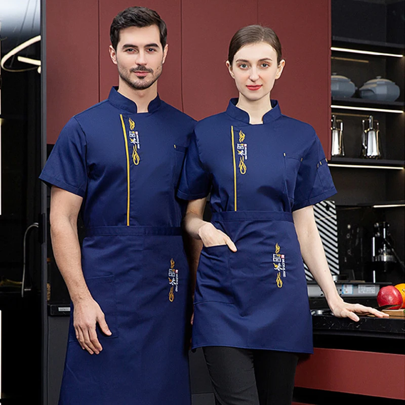 Verão chef uniforme para os homens ocidental restaurante cozinha jaqueta padaria cozinheiro vestido hotel fino garçom roupas de trabalho camisa