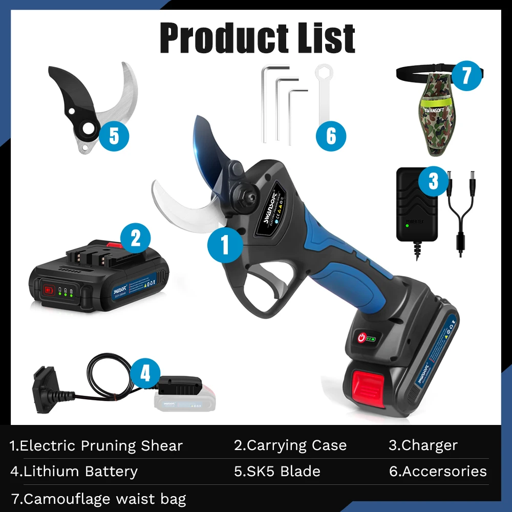 SWANSOFT electric pruning shears SW-8605 40MM Brushless Cordless Scissors Battery Powered Tree Branch Pruner For 21V Battery