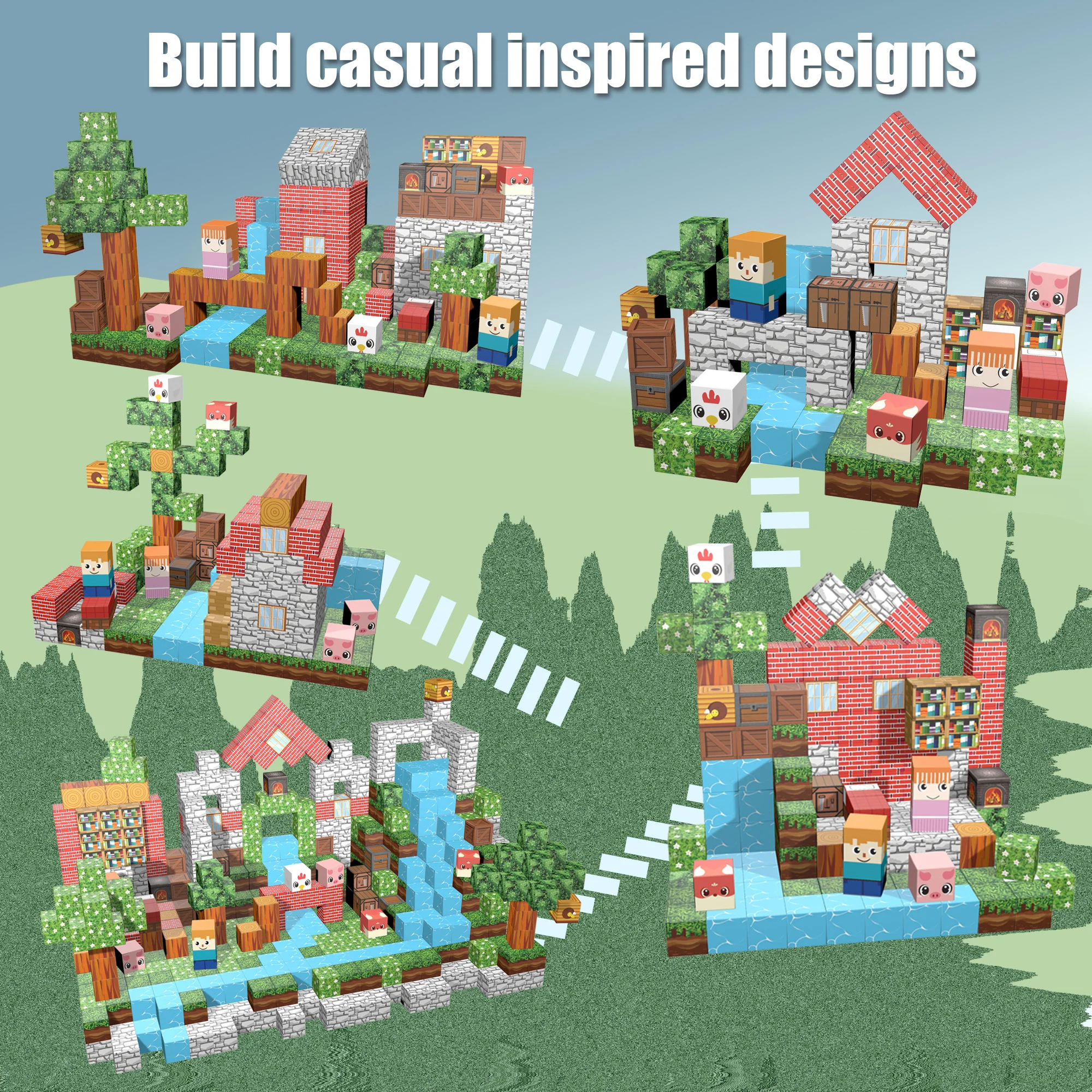 Ensemble de blocs de Construction magnétiques avec animaux et figurines, jouets STEM de Construction de maison 3D pour enfants âgés de 3 à 8 ans, jeux éducatifs, 108 pièces