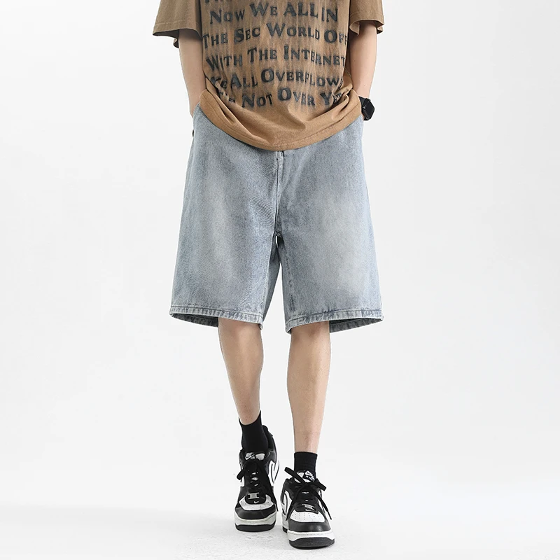 شورت جينز رجالي عصري على طراز هونج كونج مع أزرار كلاسيكية، شورت كاجوال للشارع الأمريكي