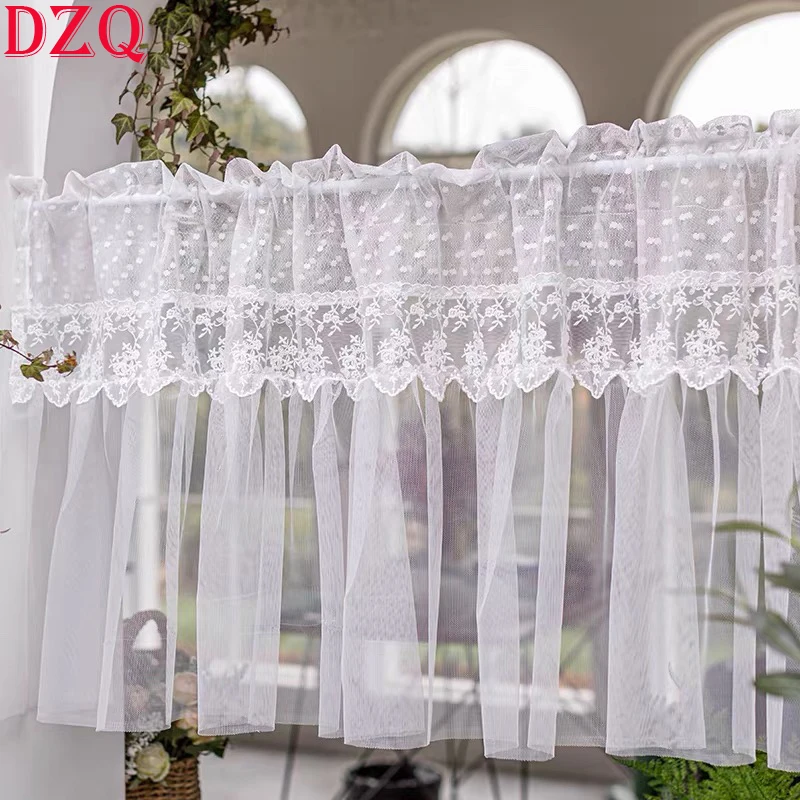French White Lace Sheer Tulle Short Curtains for Living Room Elegant Flowers Half Curtains for Kitchen #A702