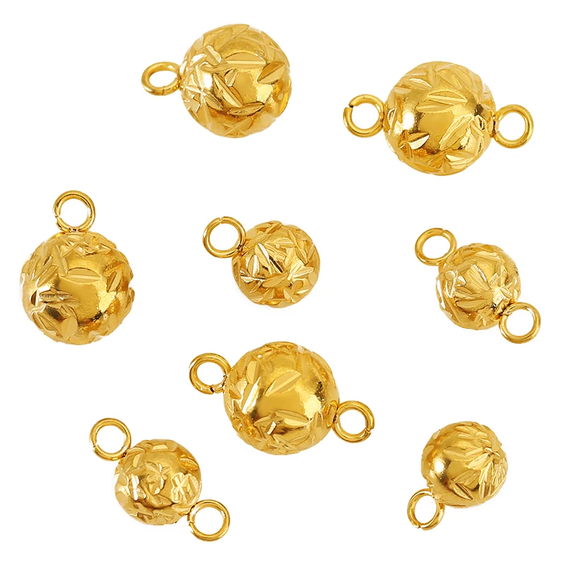 10pcs Stainless Steel Snowflake Ball Bead Single Double Hole Embossed Pendant for DIY Bracelet Necklace Earring Jewelry Making