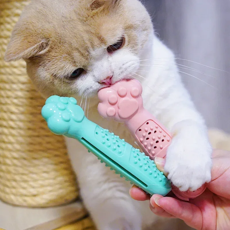 Cat Cute Cat Paw Cat Toothbrush Catnip Chewing Teeth Cleaning Cat Scratching Cat Toy Can Add Catnip or Toothpaste Toothbrush