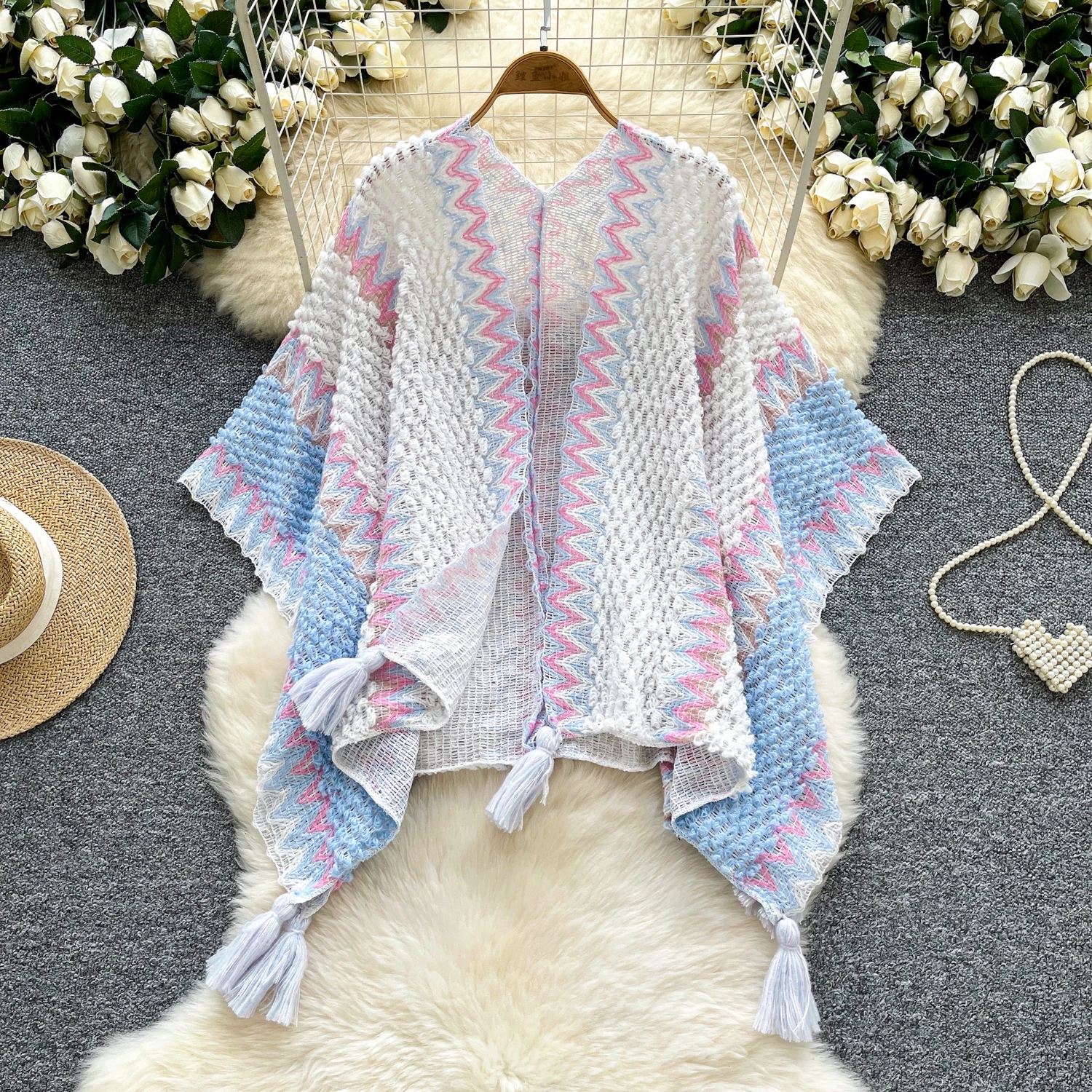 

Chic vintage tassel asymmetrical Knit sleeveless Elegant Fashion cardigan bohemian Women Blouse women clothing