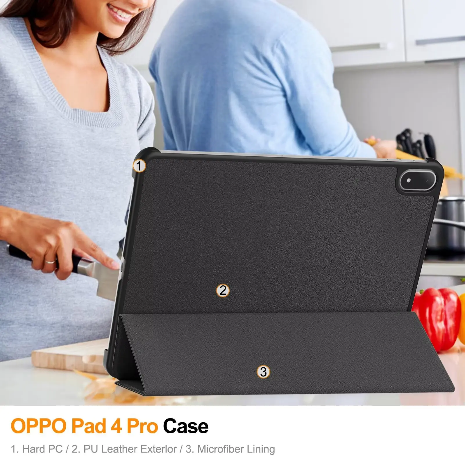 Tablets Case For Oneplus Pad 3/ Pad 2 Pro/OPPO Pad 4/Pad 4 Pro 13.2 Inch Leather Trifold Caster Hard Shell  Cover