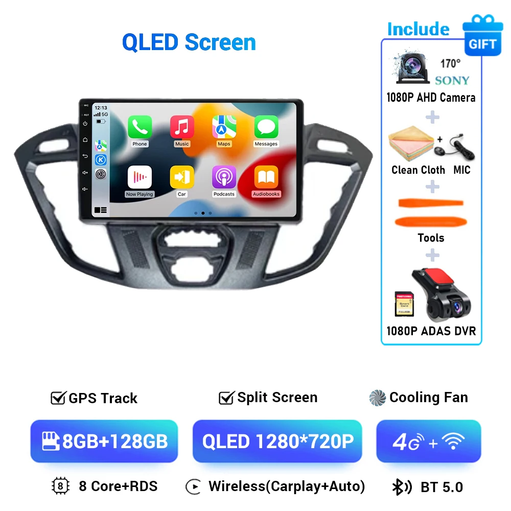 Android 15 Voor Ford Tourneo Custom 1 Ik Transit 2012 - 2021 Autoradio Navigatie Multimedia Gps Auto Carplay Qled scherm