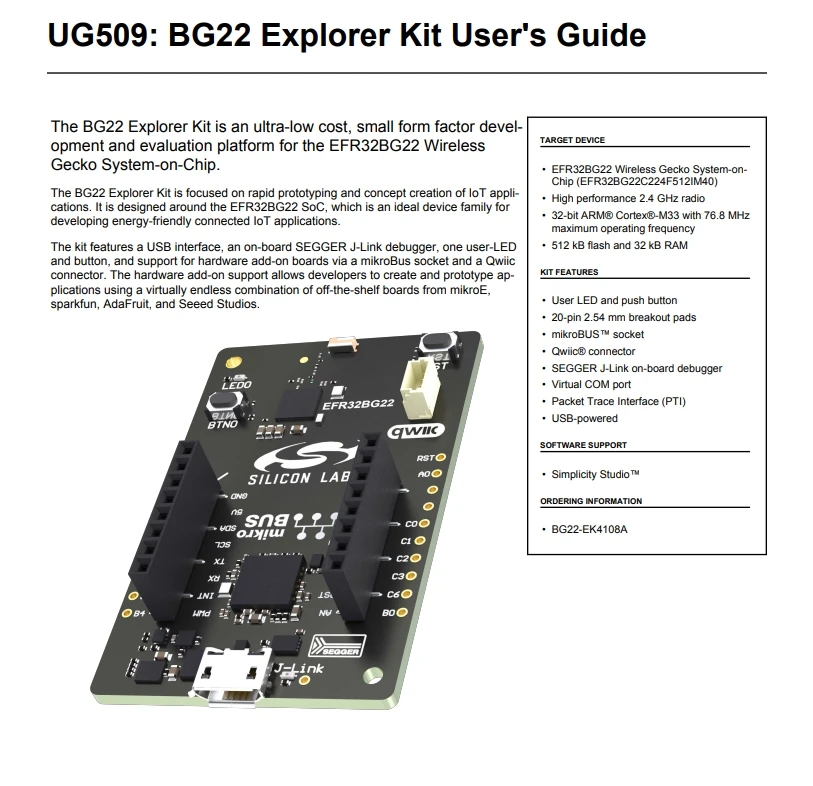 New BG22-EK4108A 802.15.1 BG22 Wireless SoC Explorer Kit Bluetooth Development Tools