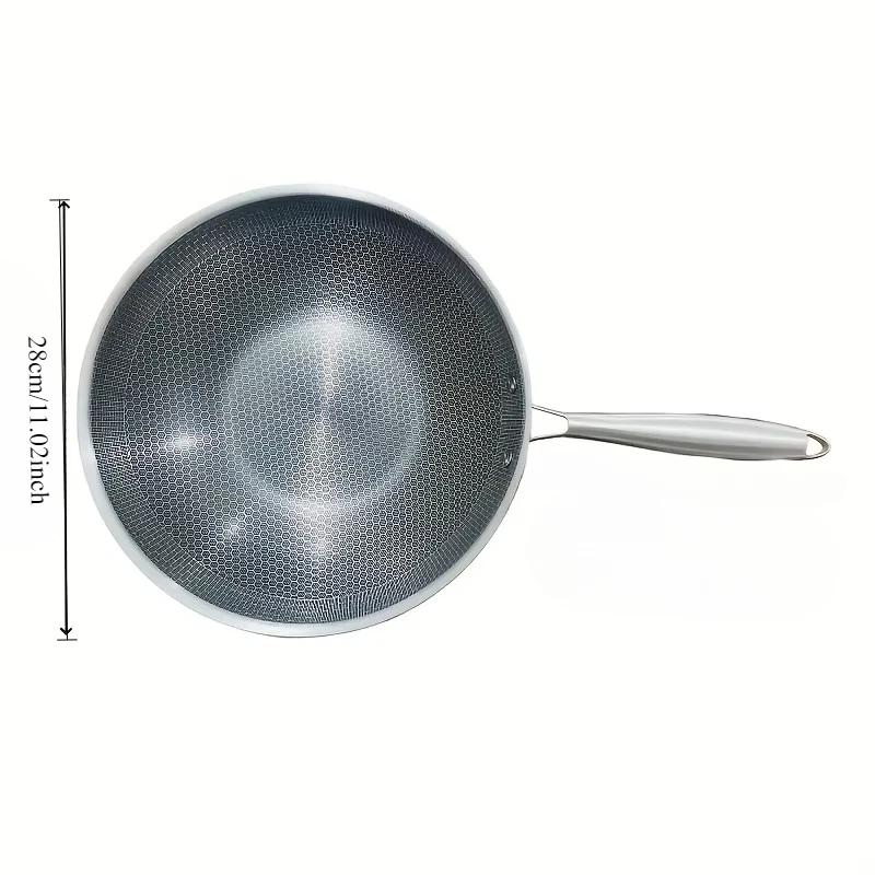 Non Stick Honeycomb Stainless Steel Wok Suitable for Gas Induction Cooker Cooking Easy Clean Salads Stir Fry Excellent Kitchen