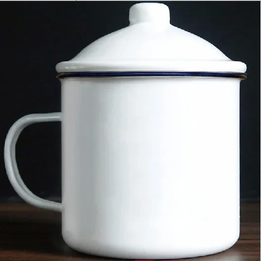 Nostalgic Enamel Cup - Double Happiness Flower Retro Iron Teapot with Cover